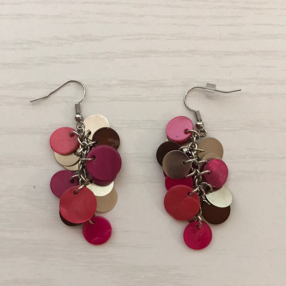 Pink and Silver Circle Dangling Earrings